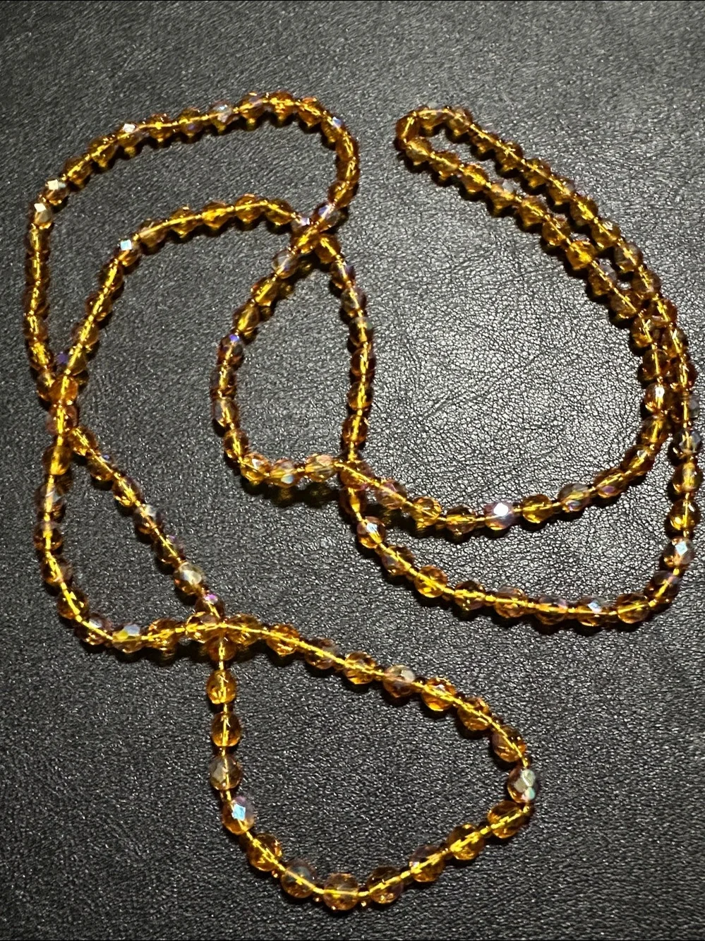 AB Faceted Glass Bead Continuous 44” Flapper Vintage Necklace